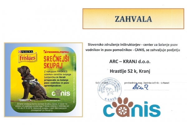 Donacija centru za šolanje psov vodnikov in psov pomočnikov - CANIS