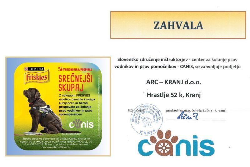 Donacija centru za šolanje psov vodnikov in psov pomočnikov - CANIS