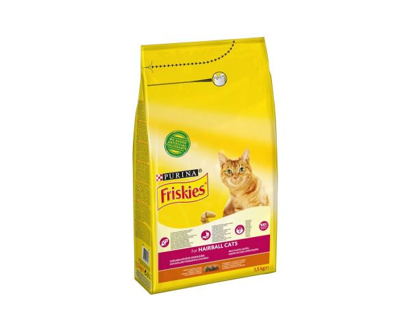 Friskies Hairball - suha hrana za mačke, ki pomaga pri zmanjševanju nastanka dlačnih kepic